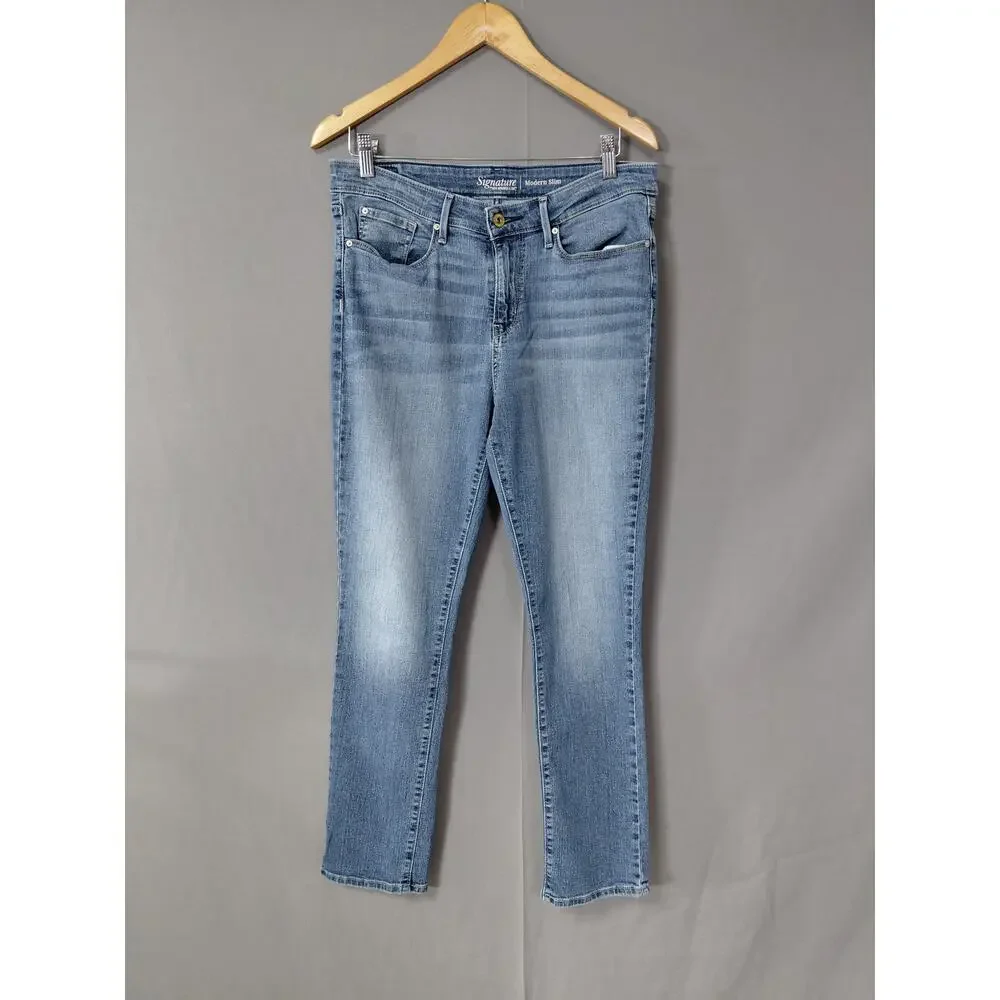 LEVI STRAUSS SIGNATURE Blue Straight Stretch Jeans Women Slim Denim Size 12